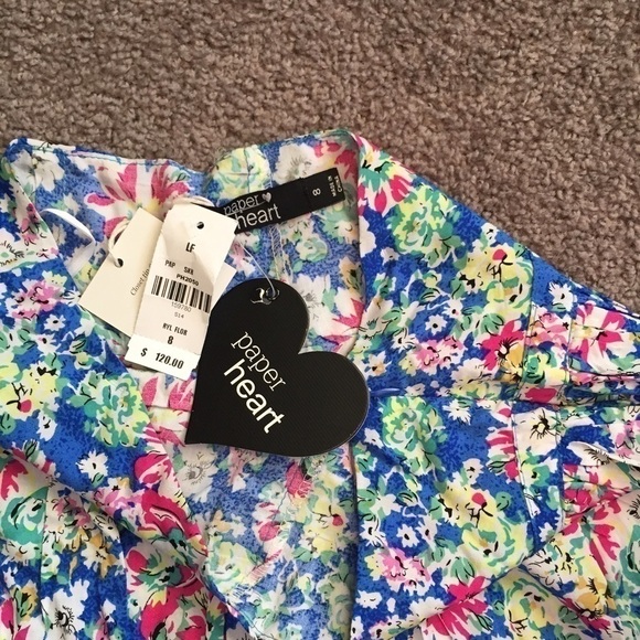 LF Paper Heart Floral Skort W/ Crochet Hem Sz 8 Blue - Picture 6 of 9